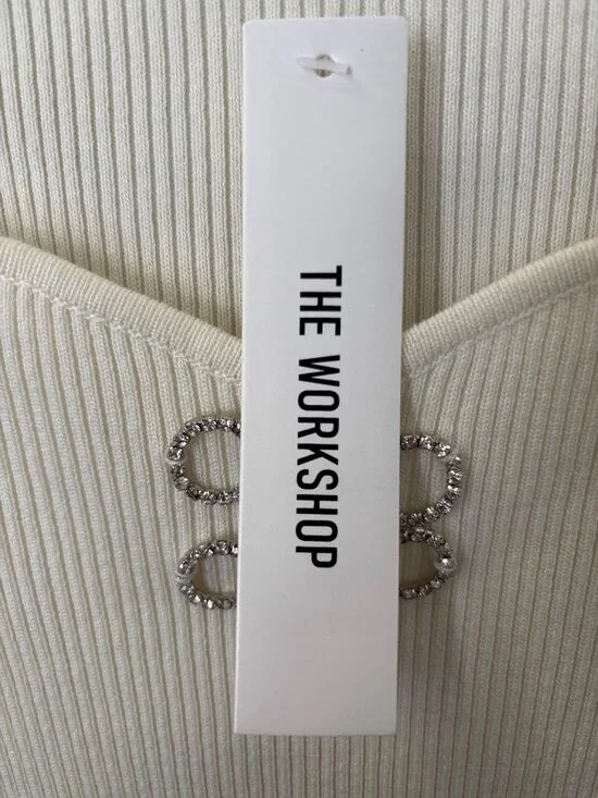 The Workshop Top Size Medium Ribbed Long Sleeve Crystal Bow Embellished Cozy NEW - Picture 7 of 10